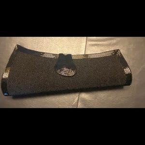 Ash Amaira Beaded Clutch Black Curved.